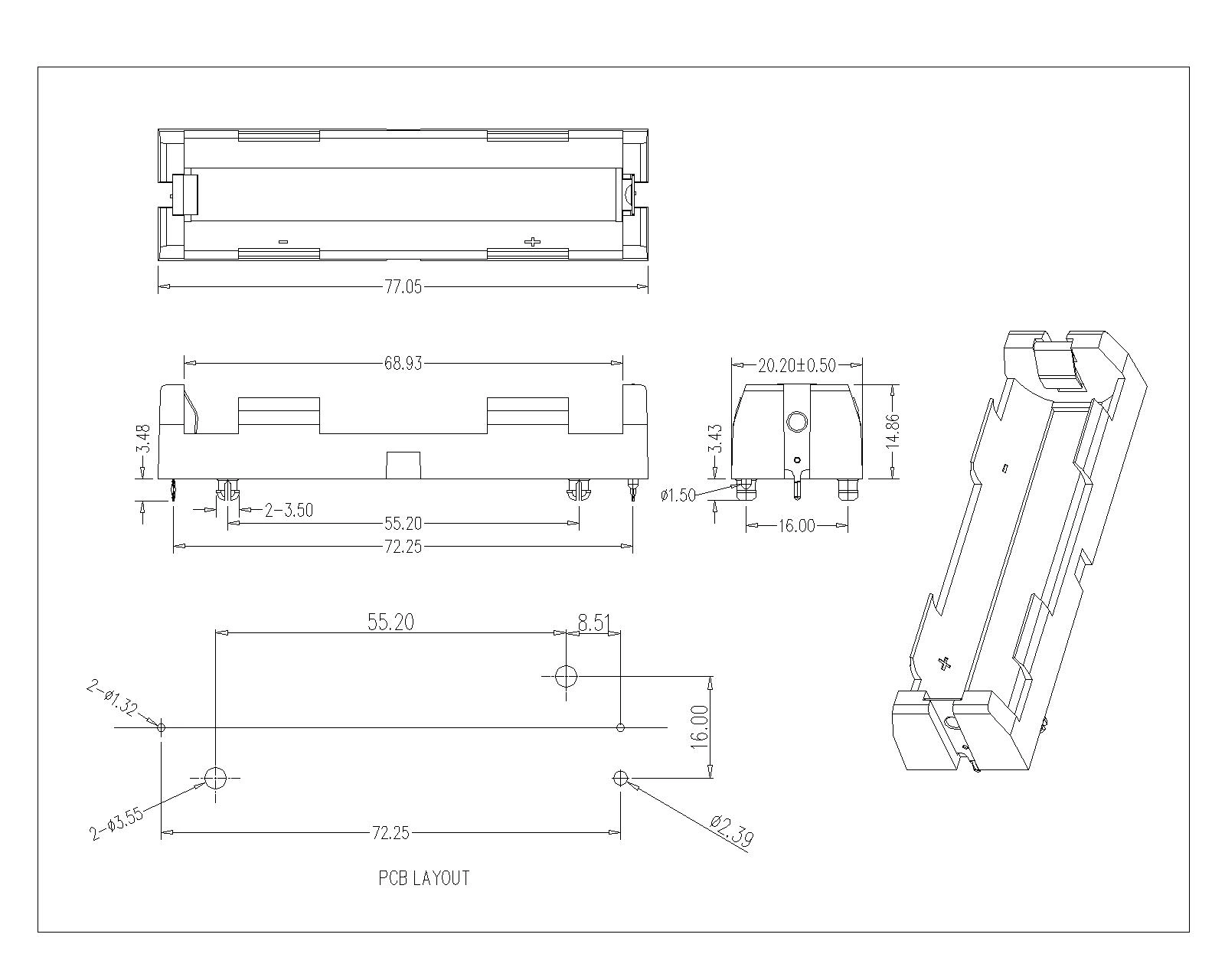 Single Battery Holder For 18650 THM (043P)