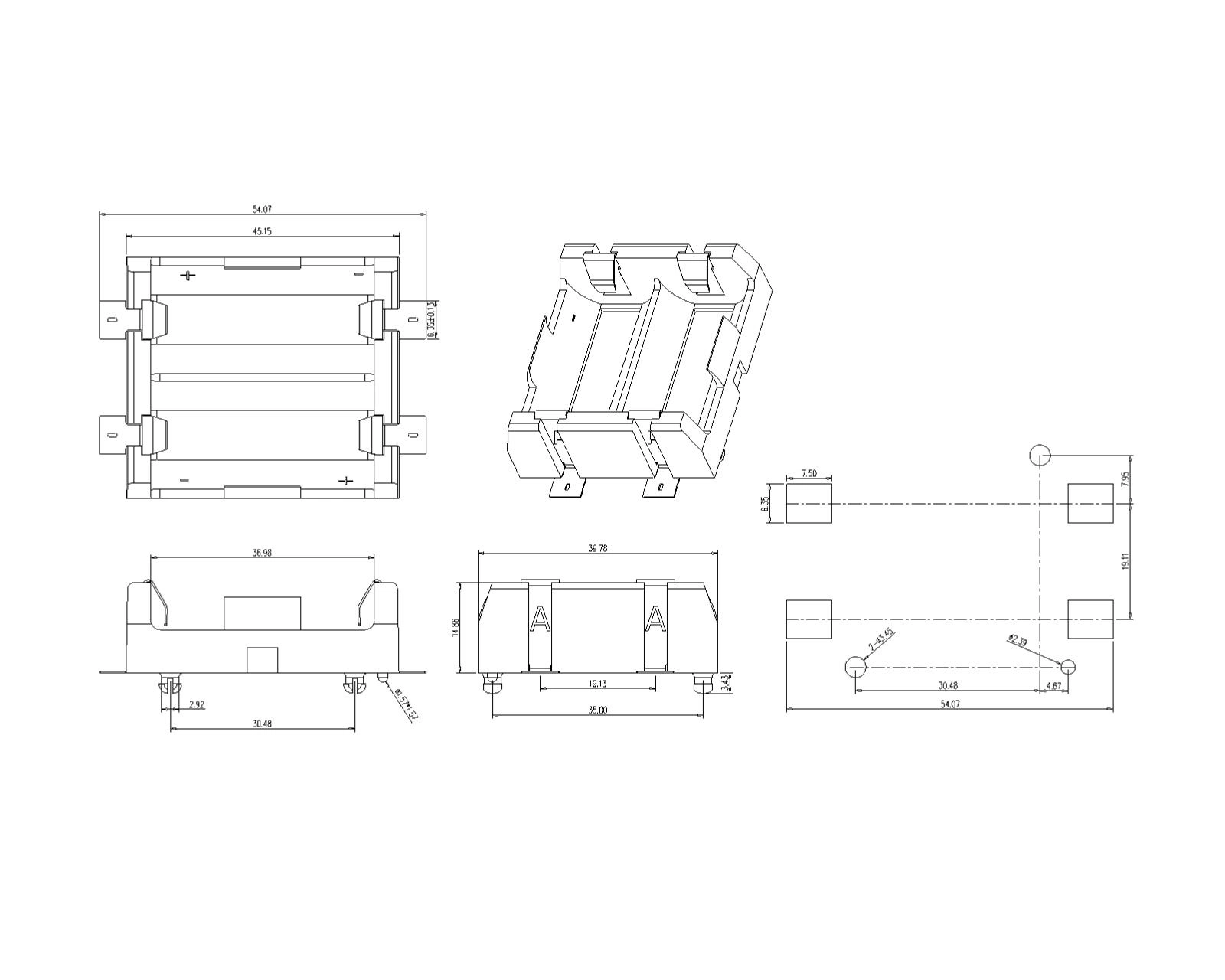 Dual Battery Holder For 18350 SMT (098)