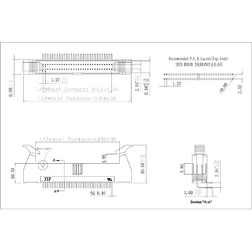 1.27*2.54mm 2 Rows Male/Pin Ejector Header Connector DIP/THT 90° Right Angle