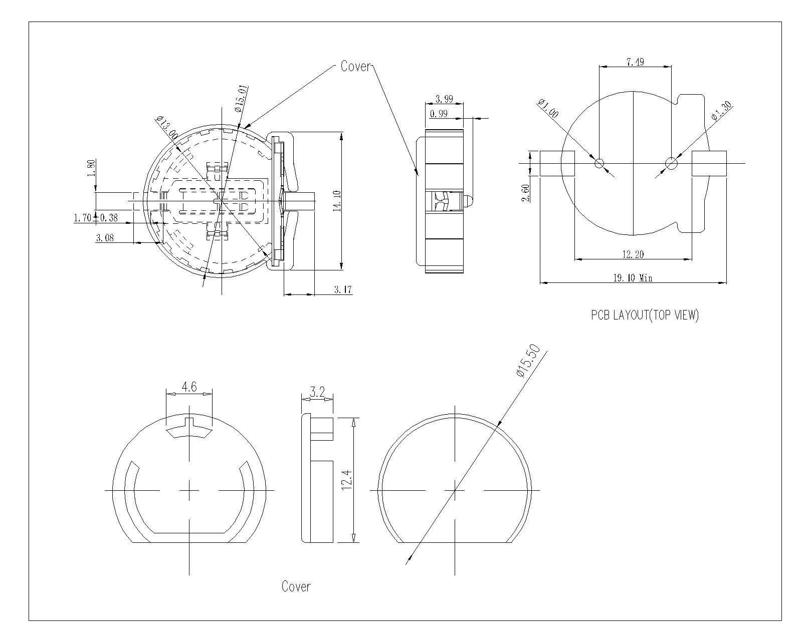 Coin Cell Holders With Cover For CR1220E