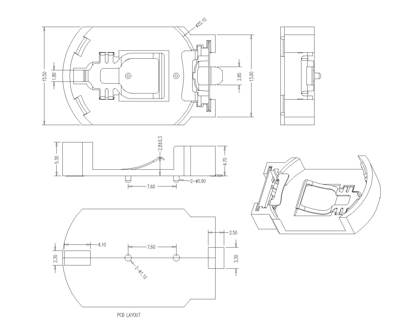 Coin Cell Holders FOR CR2032 SMT With Boss