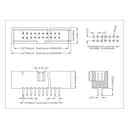 China 1.27mm Box Header 180°,H=5.4mm Factory