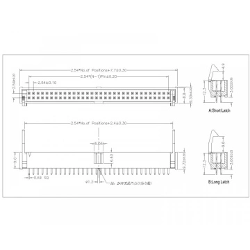 2.54mm(0.100") x2.54mm Pitch Ejector Header 180° metal latch