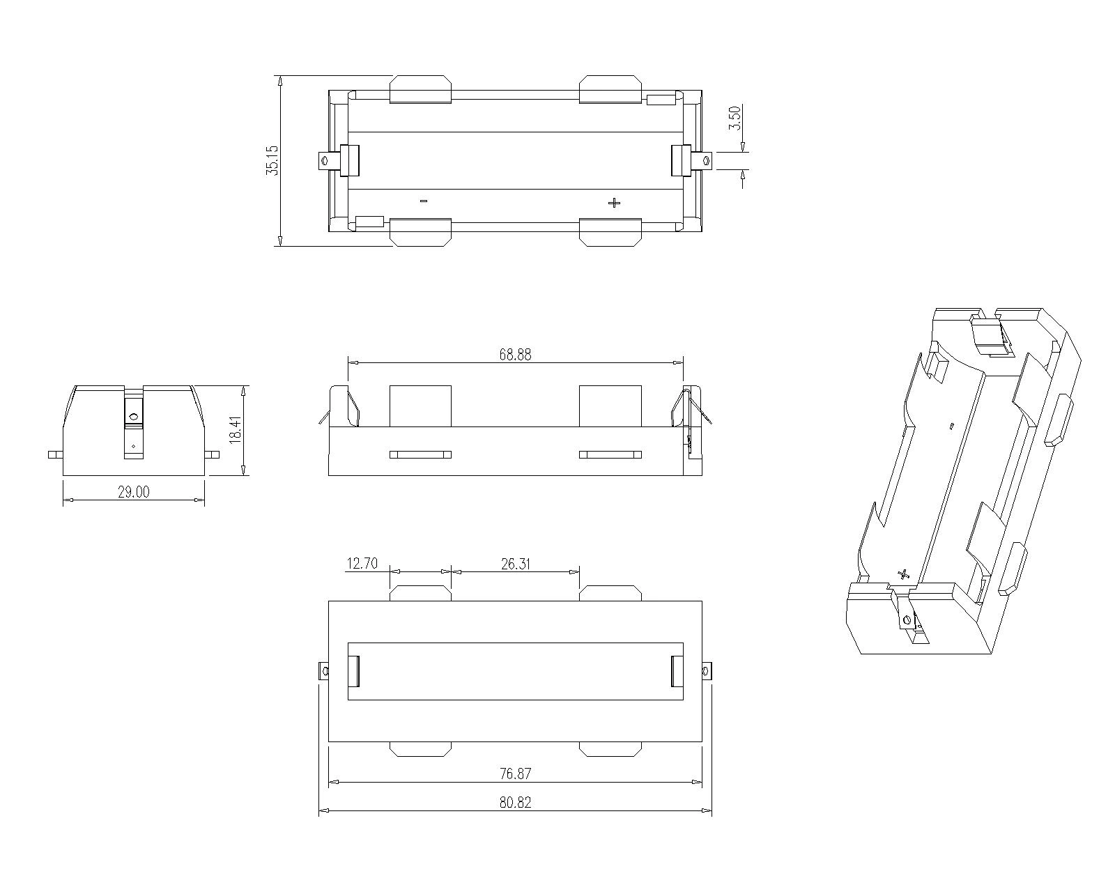Single Battery Holder For 26650 Solder Tail