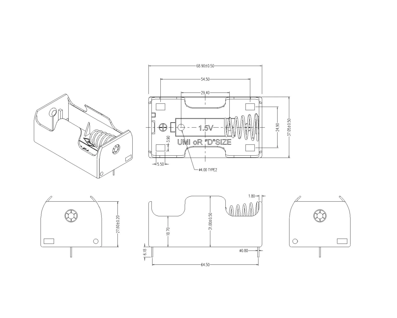 Single Battery Holder For D TYPE THM