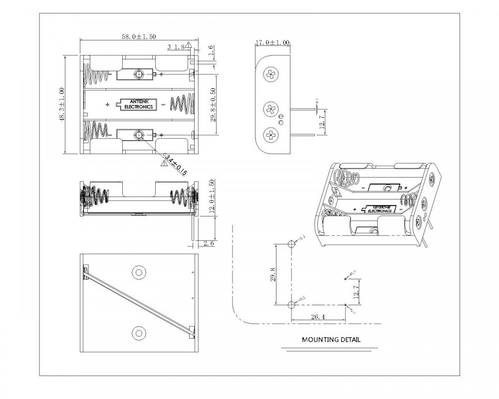 3 PIECES AA Battery Holders DIP