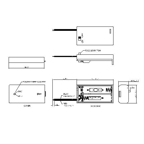 2 Pieces AA Battery Holders/Boxes with Switch/Leads