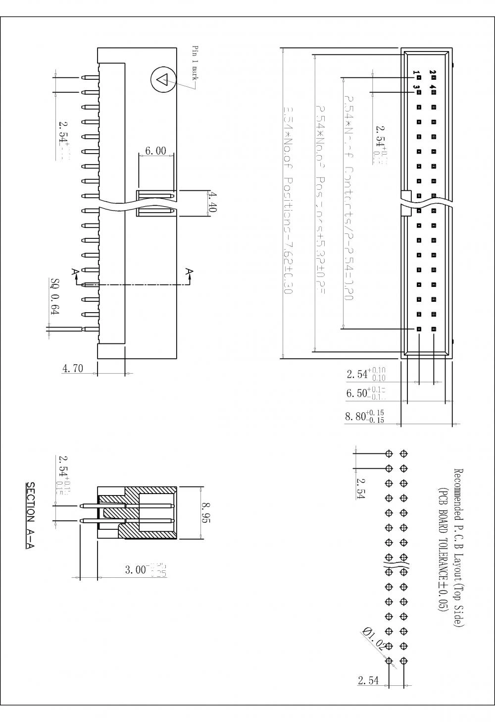 2.54mm Dual Row Shrouded Box Header DIP 180° type H=13.60mm