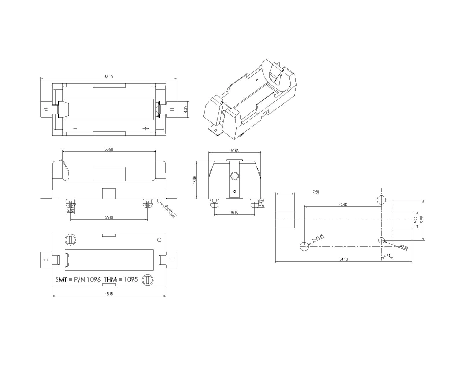 Single Battery Holder For 18350 SMT (096P)
