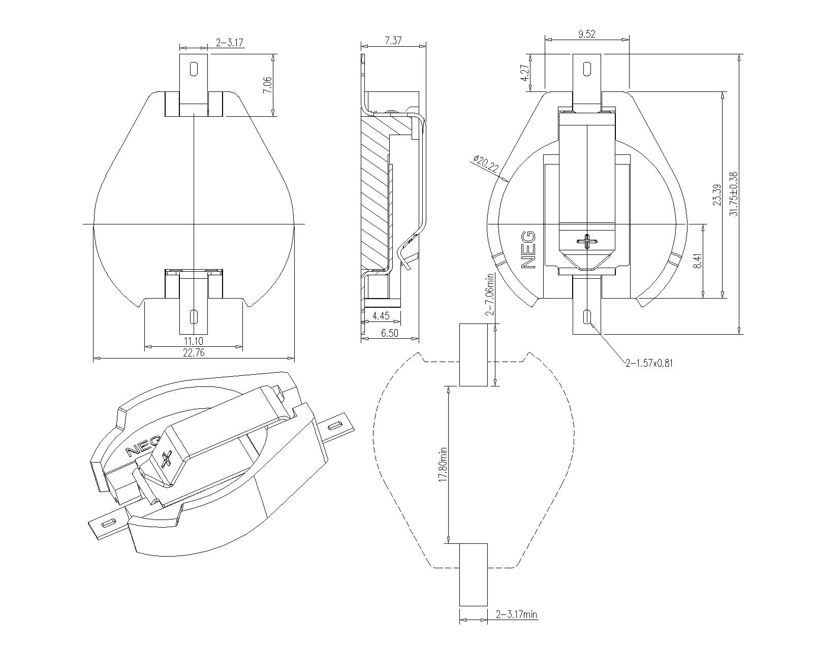 20mm BATTERY HOLDER, SMT-093