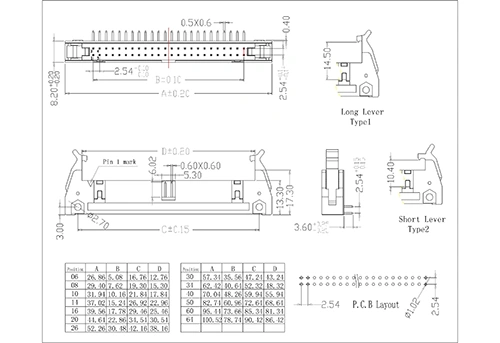 2.54mm Ejector Header Solder Angle Through Hole with Lever