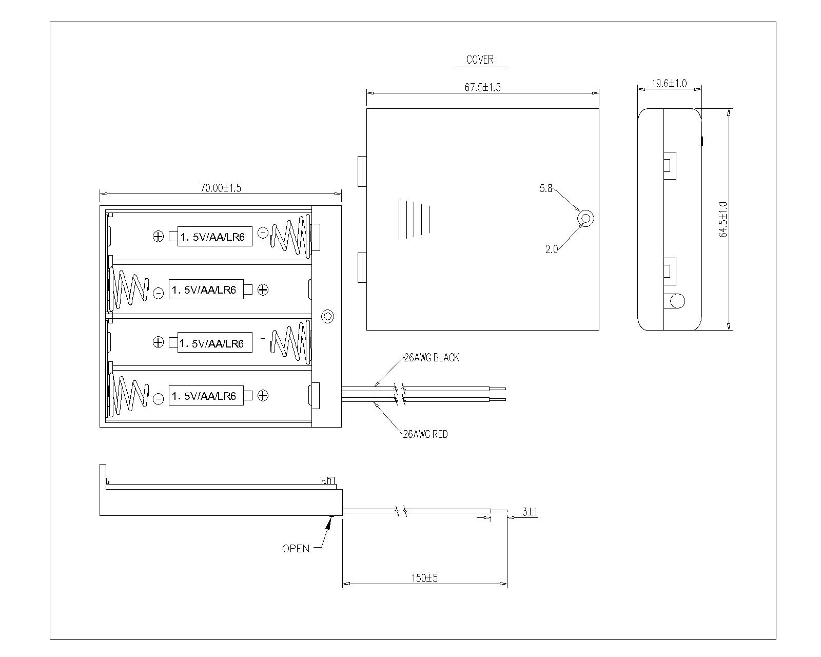4 Pieces AA Battery Holder With Cover