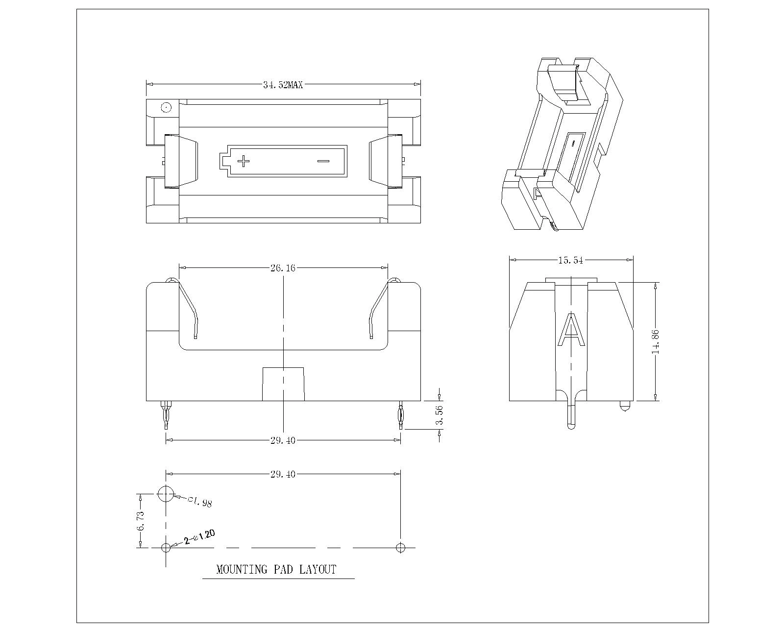 SINGLE 1-2AA BATTERY HOLDER THM