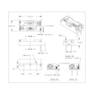 DUAL AAA BATTERY HOLDER DIP TYPE