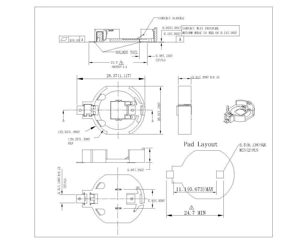 SMT Coin Cell Holder for CR2032P