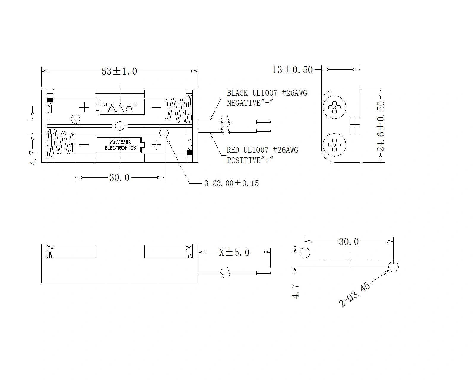 DUAL AAA Battery Holders With Wire