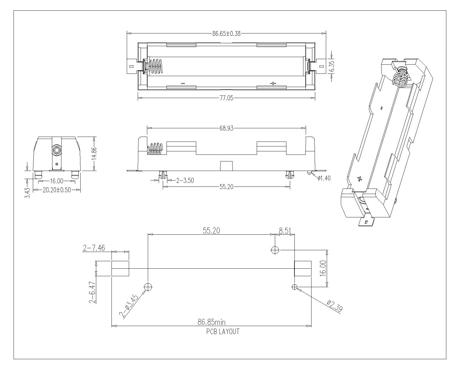 Single Battery Holder For 18650 SMT (130)