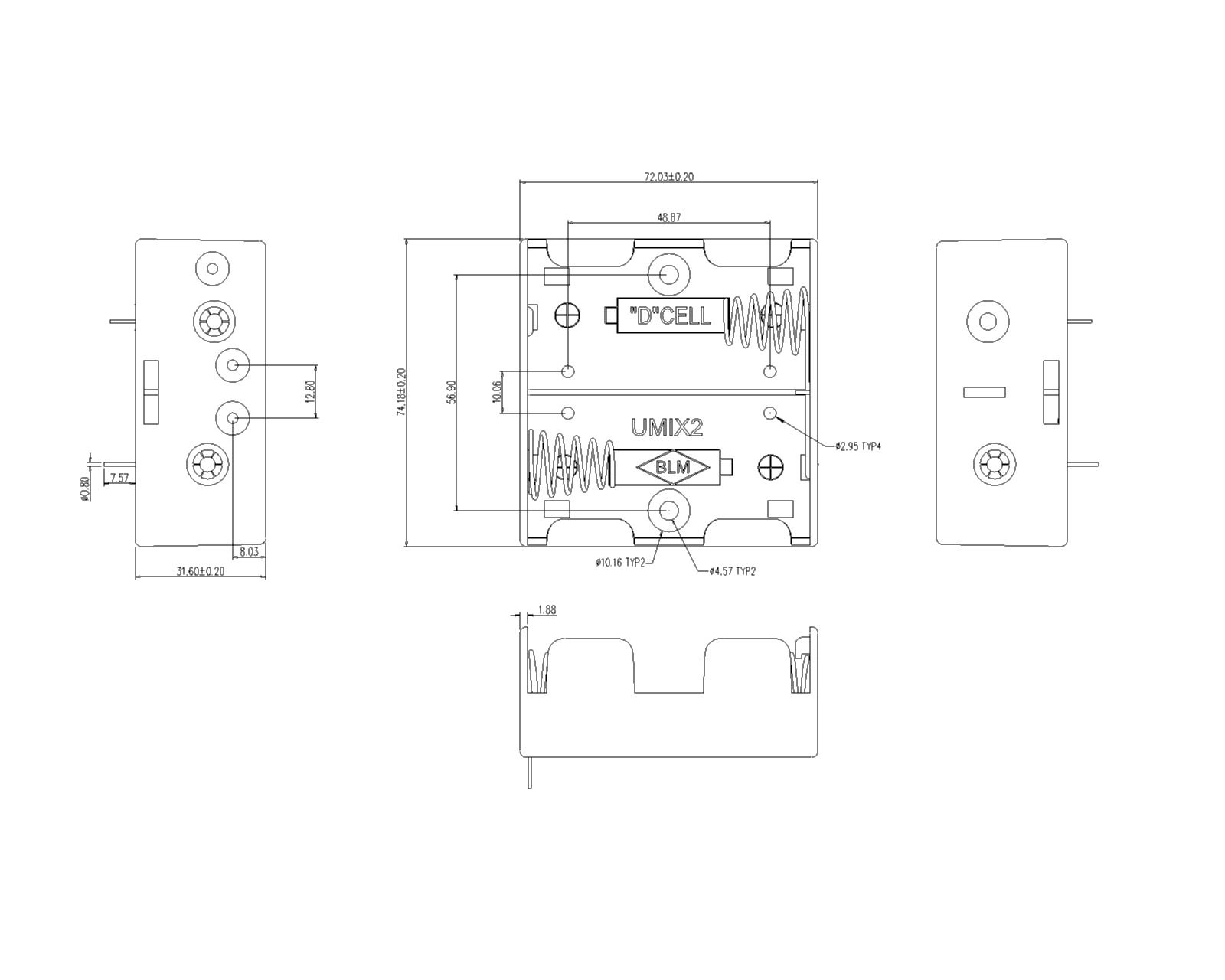 Dual Battery Holder For D TYPE THM