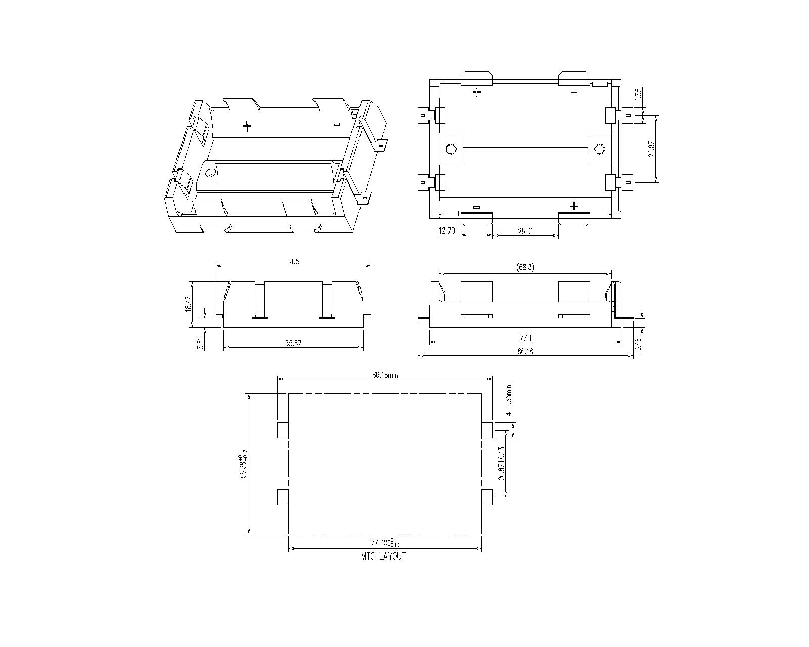 Dual Battery Holder For 26650 SMT