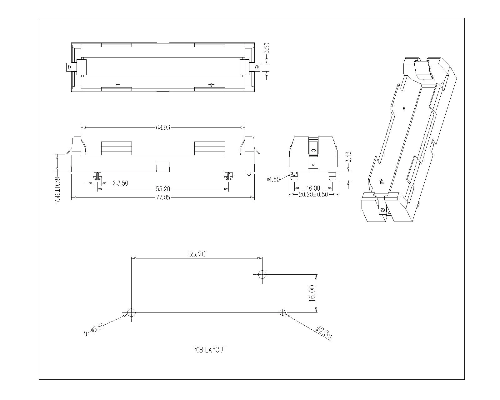 Single Battery Holder For 18650 Solder Tail