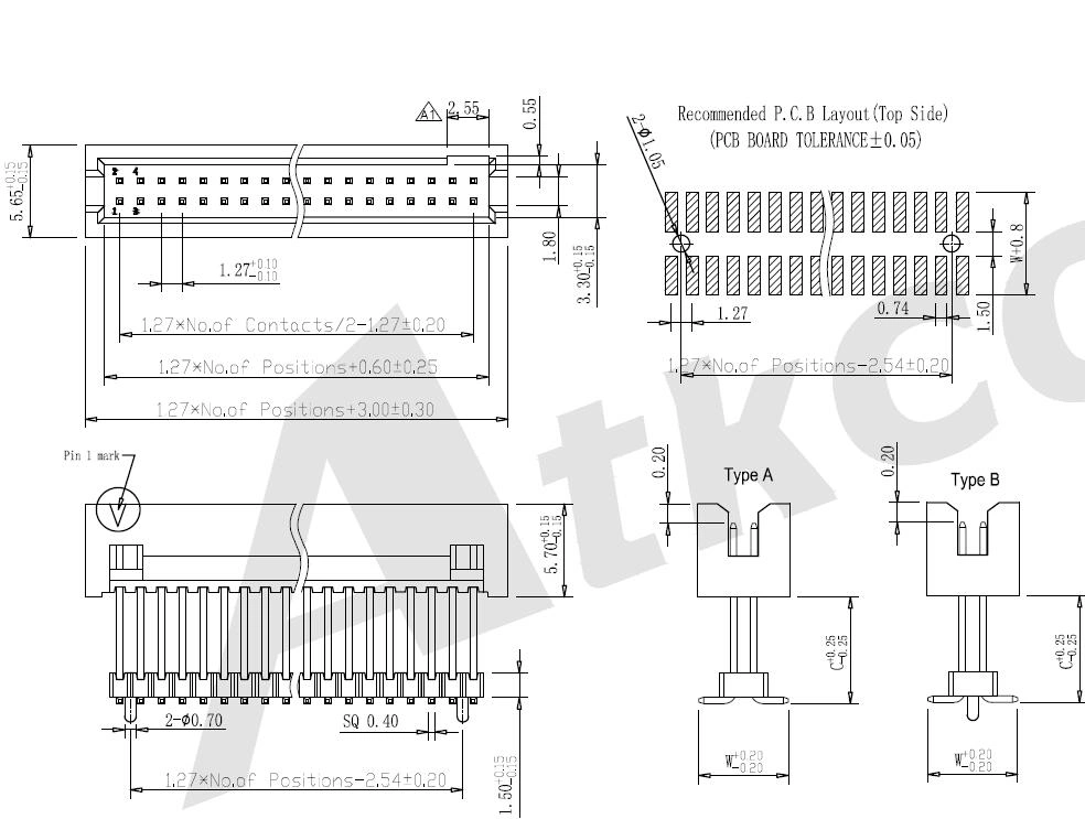 1.27 mm Pitch Box Shrounded Headers SMT type H=5.70 with Housing