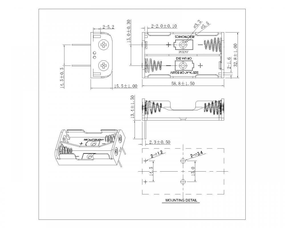 DUAL AA Battery Holders DIP TYPE