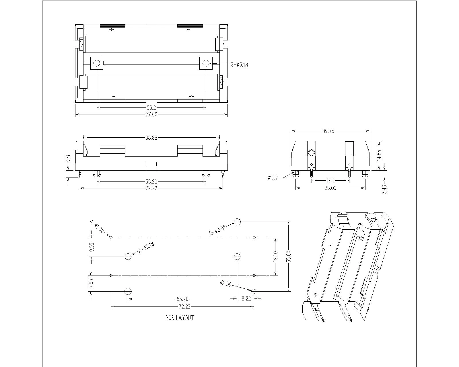 Dual Battery Holder For 18650 THM (049P)