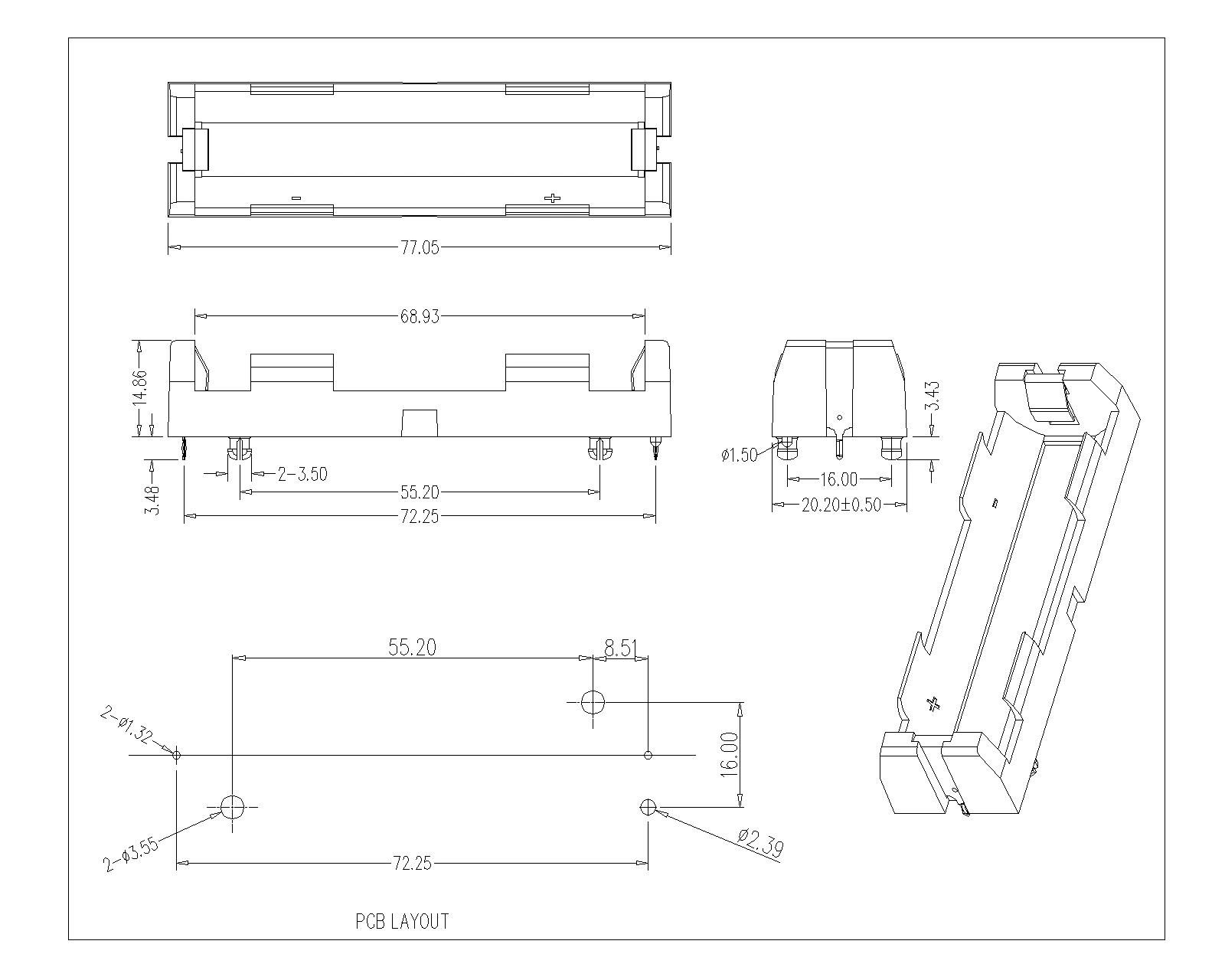 Single Battery Holder For 18650 THM (043)