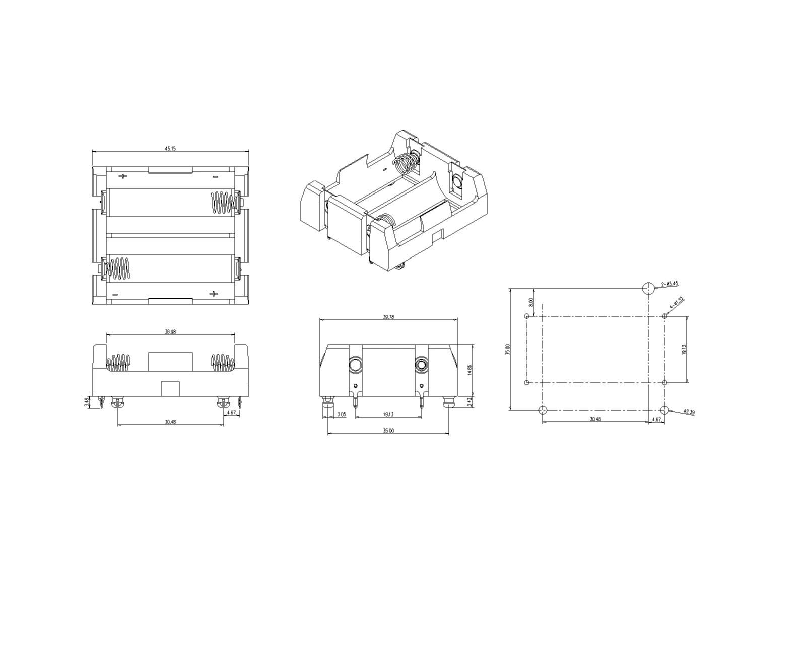 Dual Battery Holder For 18350 THM