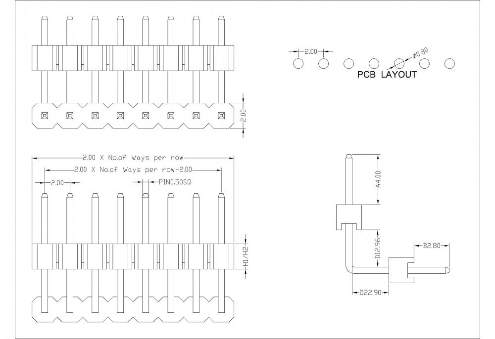 ​2.0 mm Pin Header Single Row Double Plastic Through Hole Right Angle