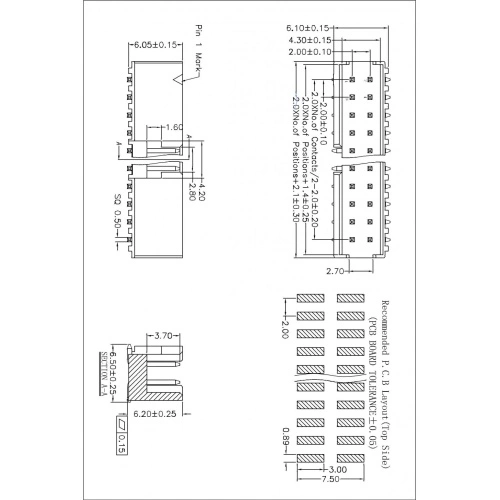 2.0mm Pitch 2.0x2.0mm box header SMT Type H=6.1mm Factory