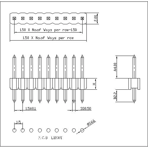 PH1.50mm(0.059") Single Row DIP180°/ Straight Male Pin Header PCB Connectors