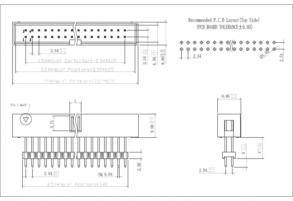 2.54 mm Male Box Header Connector H=9.0 DIP Straight Type Add Housing