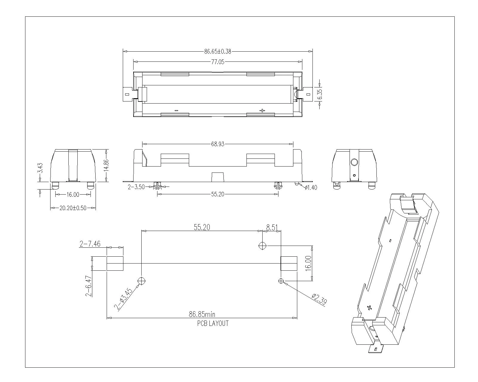 Single Battery Holder For 18650 SMT