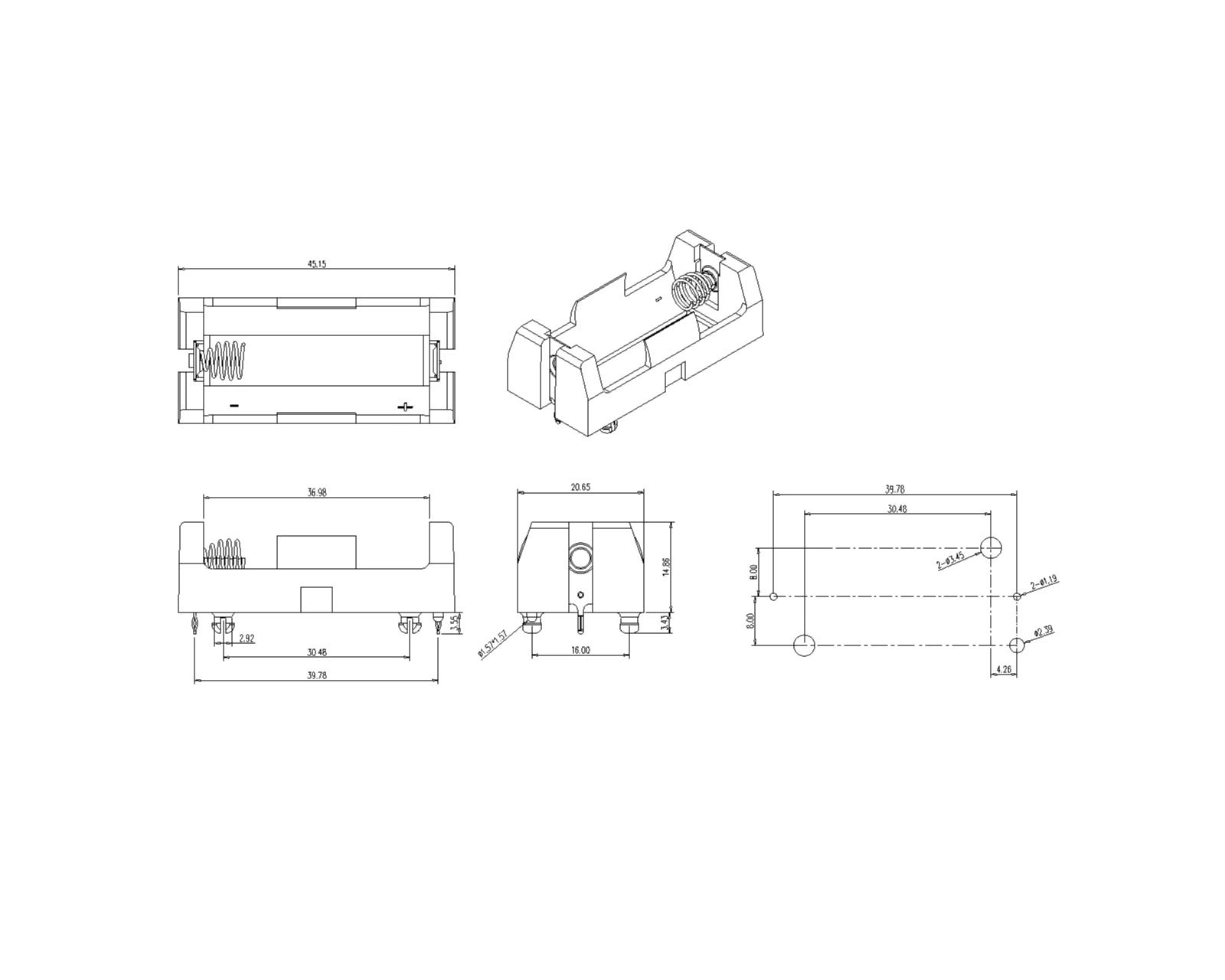 Single Battery Holder For 18350 THM