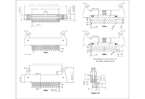 1.27*2.54mm ejector header 90° type four row foot