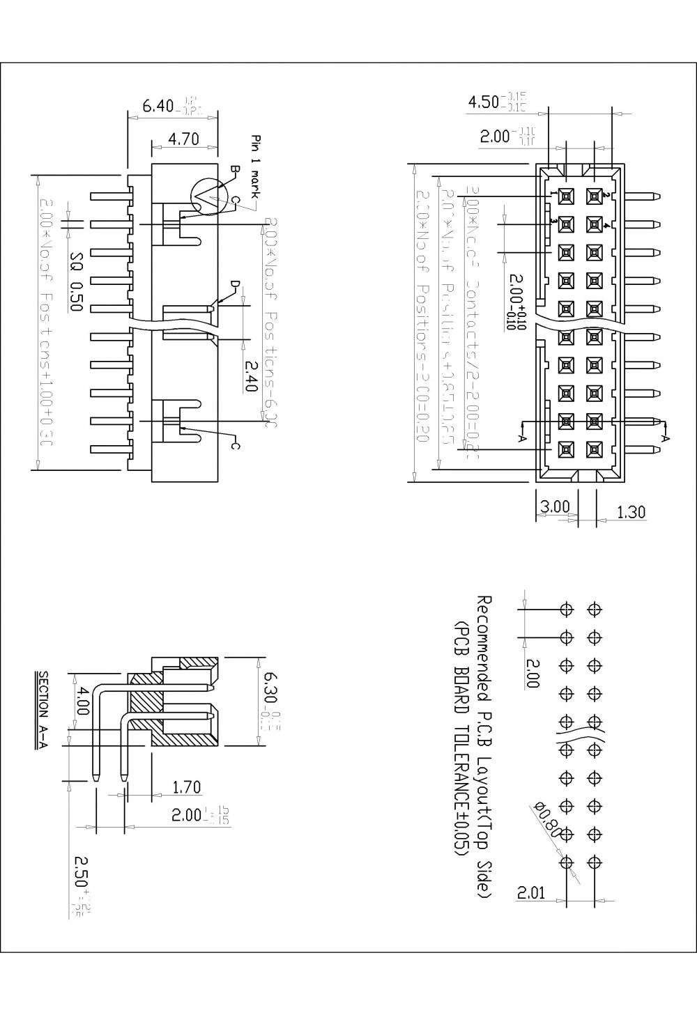2.00mm(.079") Pitch Shrouded PCB Box Header through-hole/THT 90° H=6.40