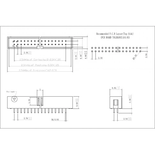 2.54mm Pitch 2.54x2.54mm dual row box header 180° type H=9.0 Supplier