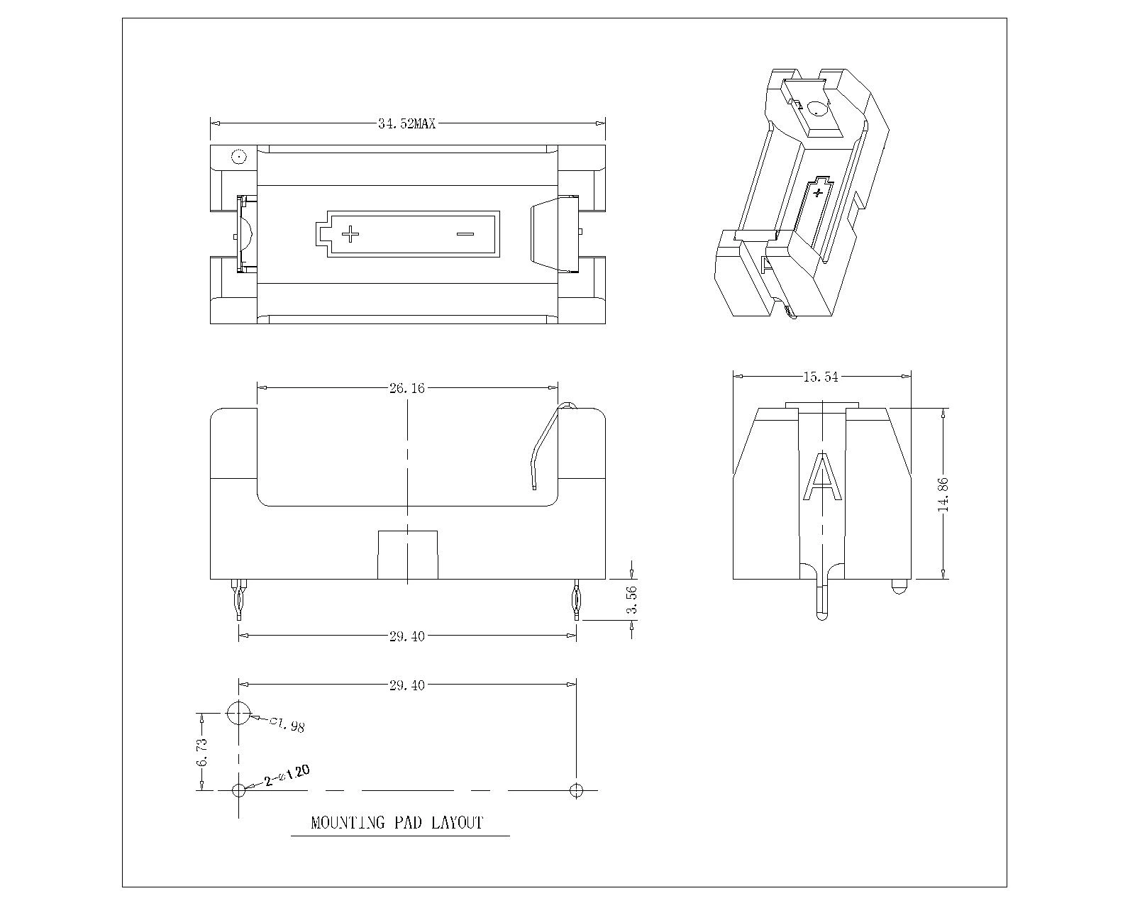 SINGLE 1-2AA BATTERY HOLDER THM (011)