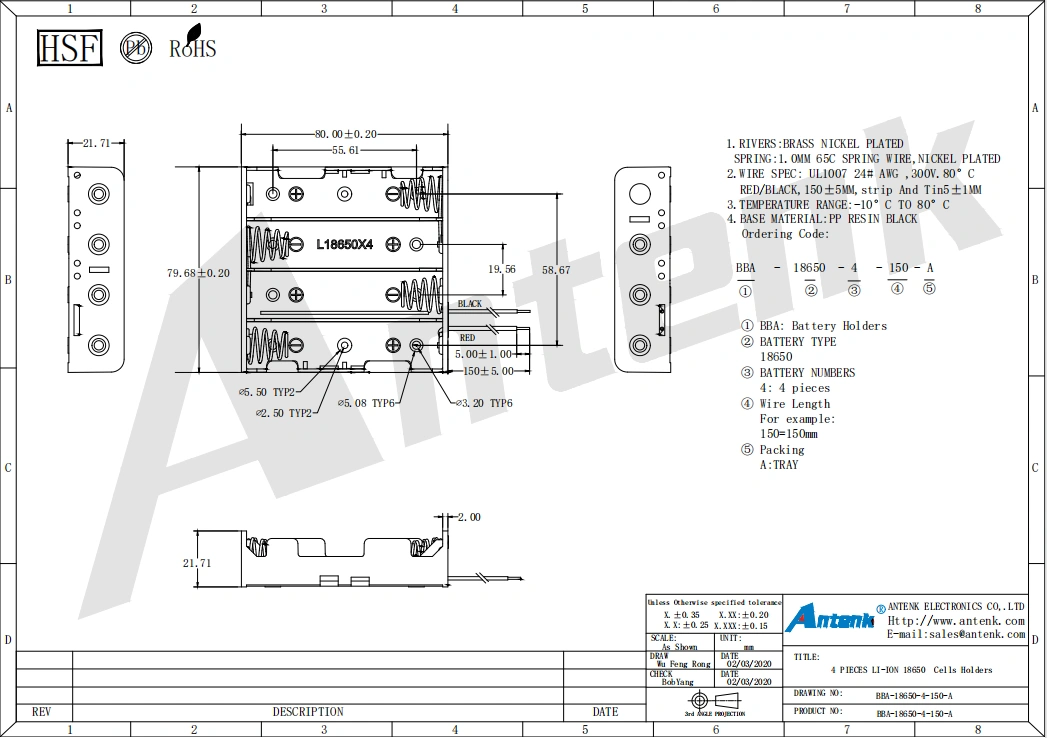 4 PIECES LI-ION 18650 Cells Holders