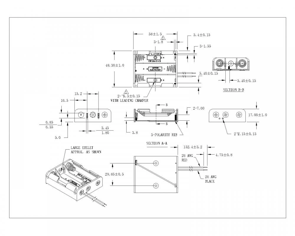 3 PIECES AA Cell Battery Holders/Case/Box with Wire Leads