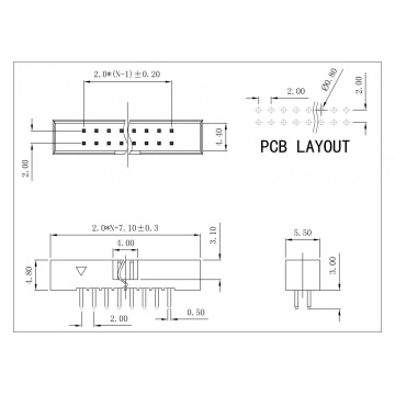 2.0 x 2.00m Dual Row Board Mount Box Shrouded Header DIP 180° H=4.8